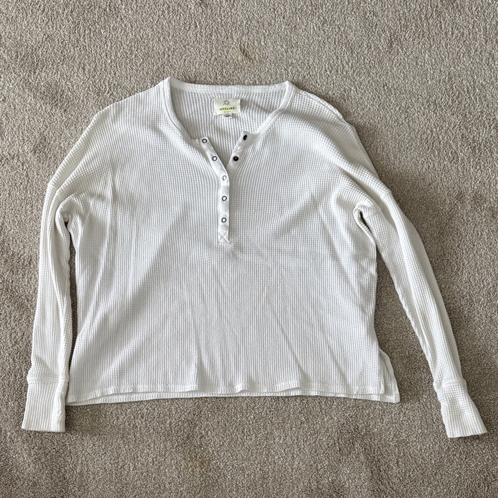 Aerie Cream Waffle Knit Top